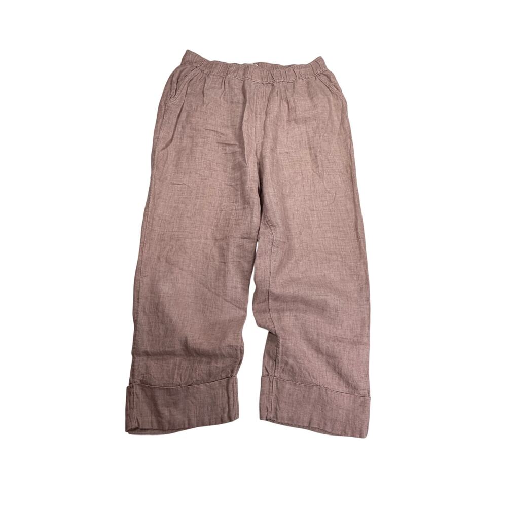 Sigrid Olsen Womens L 100% Linen Pants Mauve Pink Crop Wide Leg